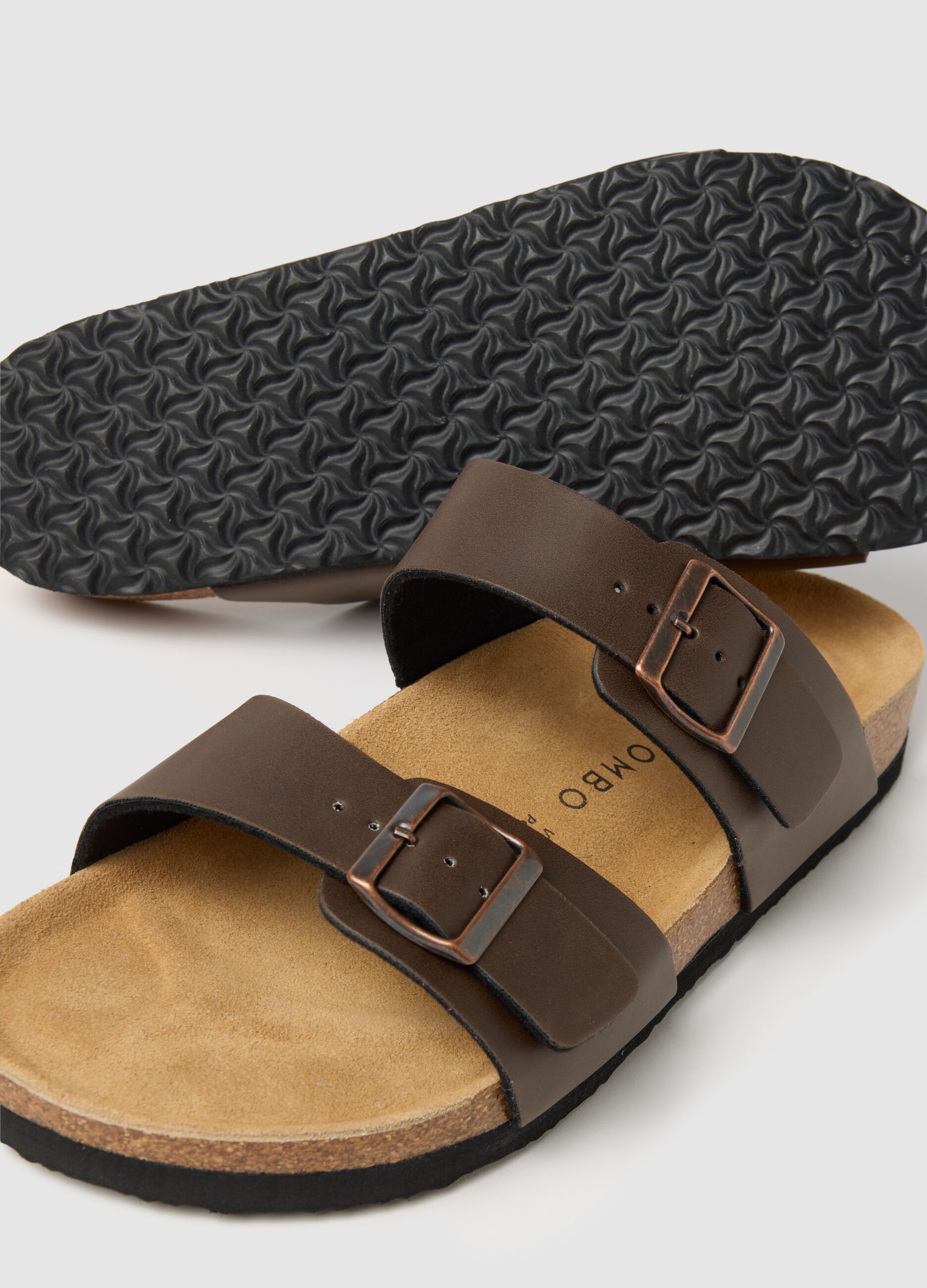 Men's brown genuine leather sandals with adjustable buckles