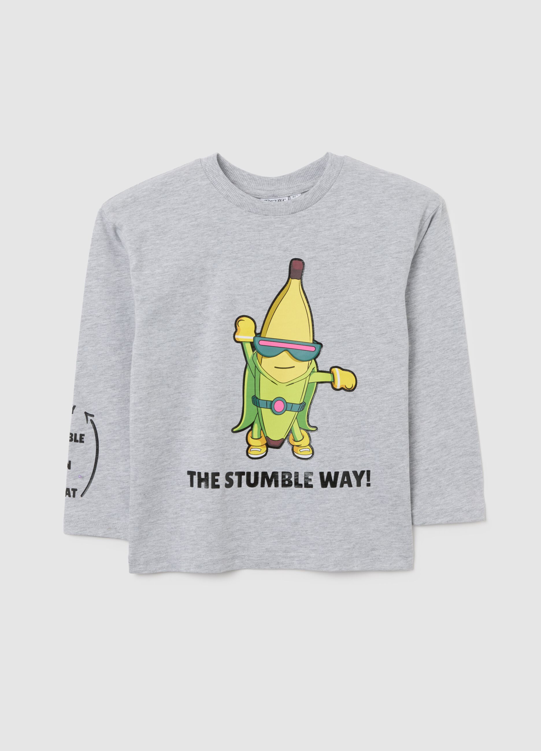 Grey cotton blend children's t-shirt, regular fit with print