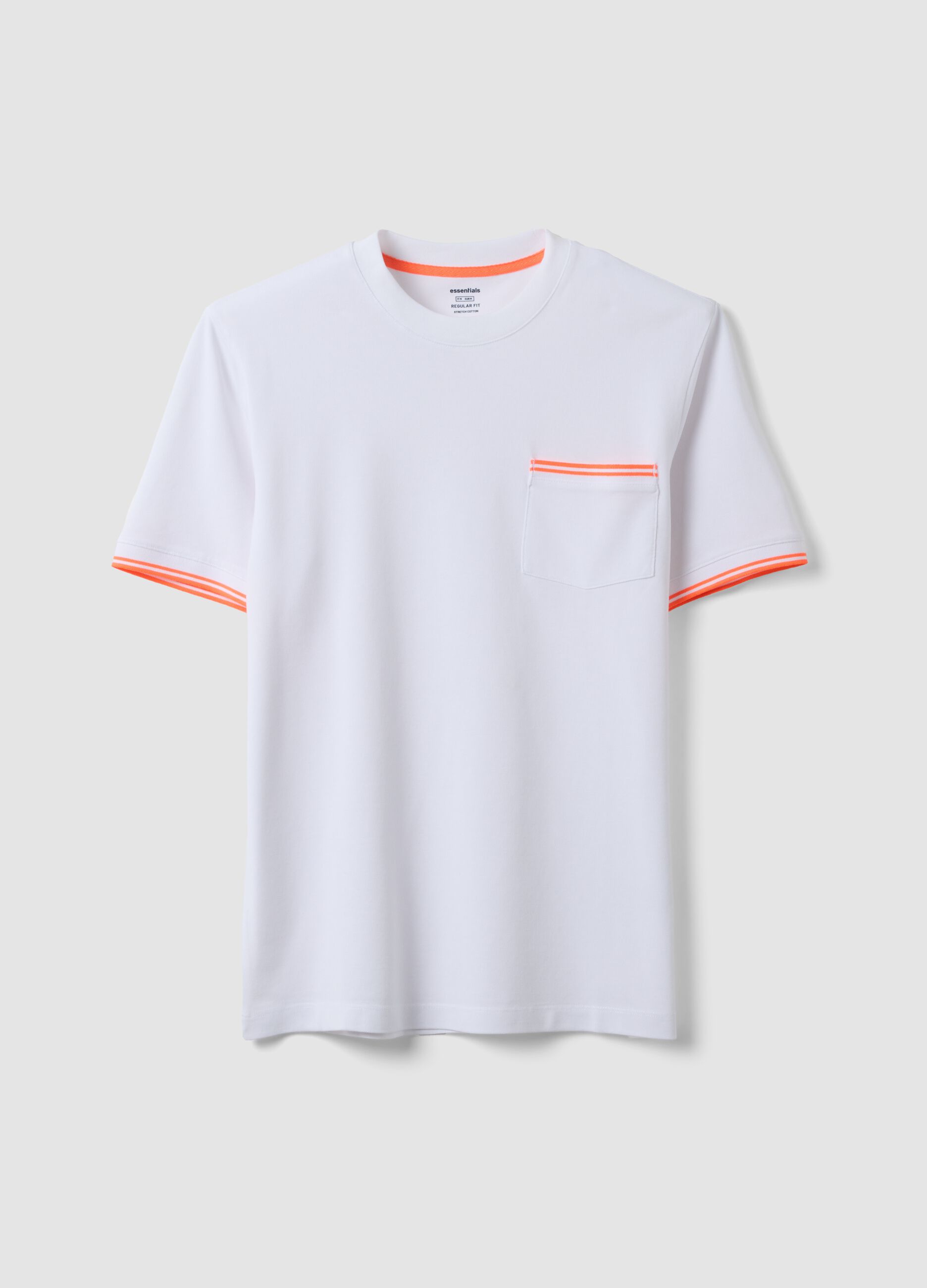 White stretch cotton T-shirt with chest pocket