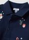 Navy pure cotton polo shirt with polo collar and Christmas embroidery_2