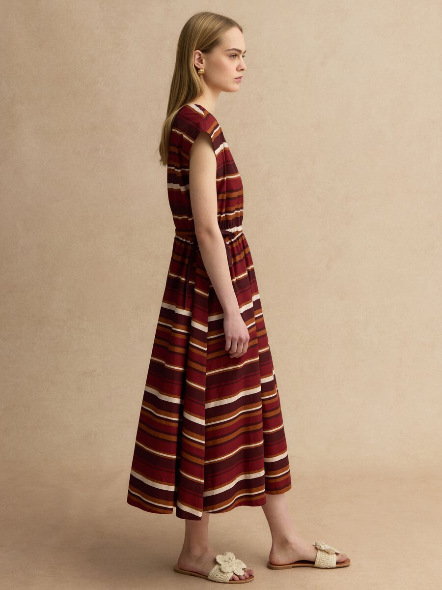 Multicolour striped pure cotton dress with regular fit and V-neck_0