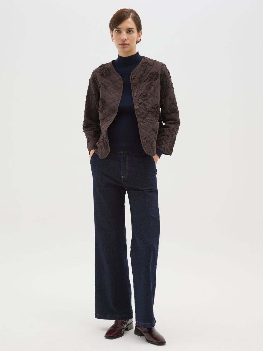 Brown embroidered jacket in pure cotton regular fit_1