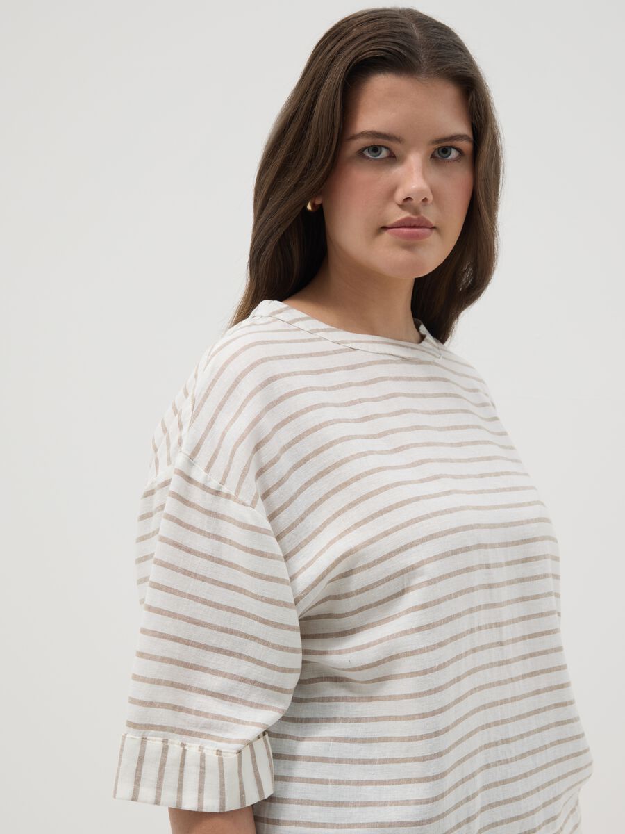 T-shirt in misto lino a righe multicolor regular fit_2