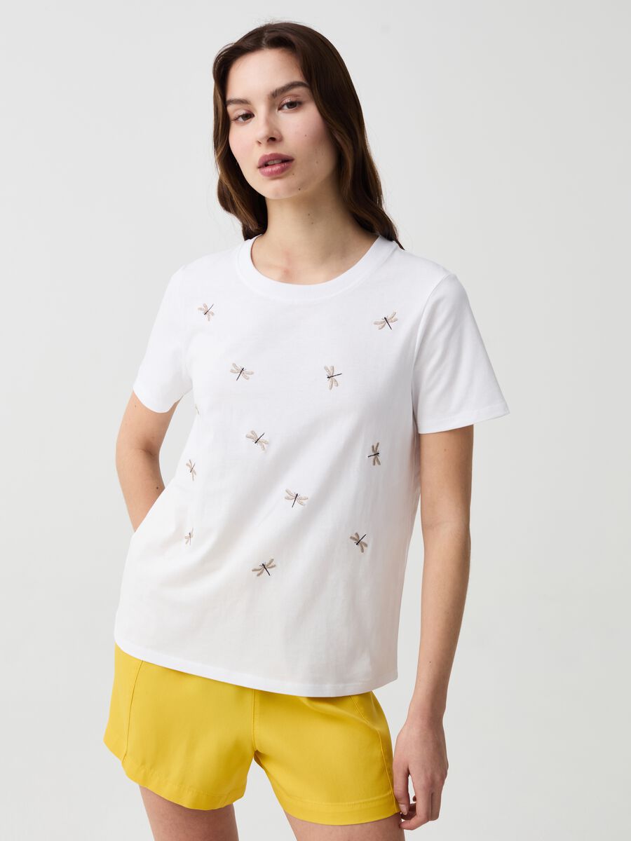 T-shirt con ricamo libellule in lurex_0
