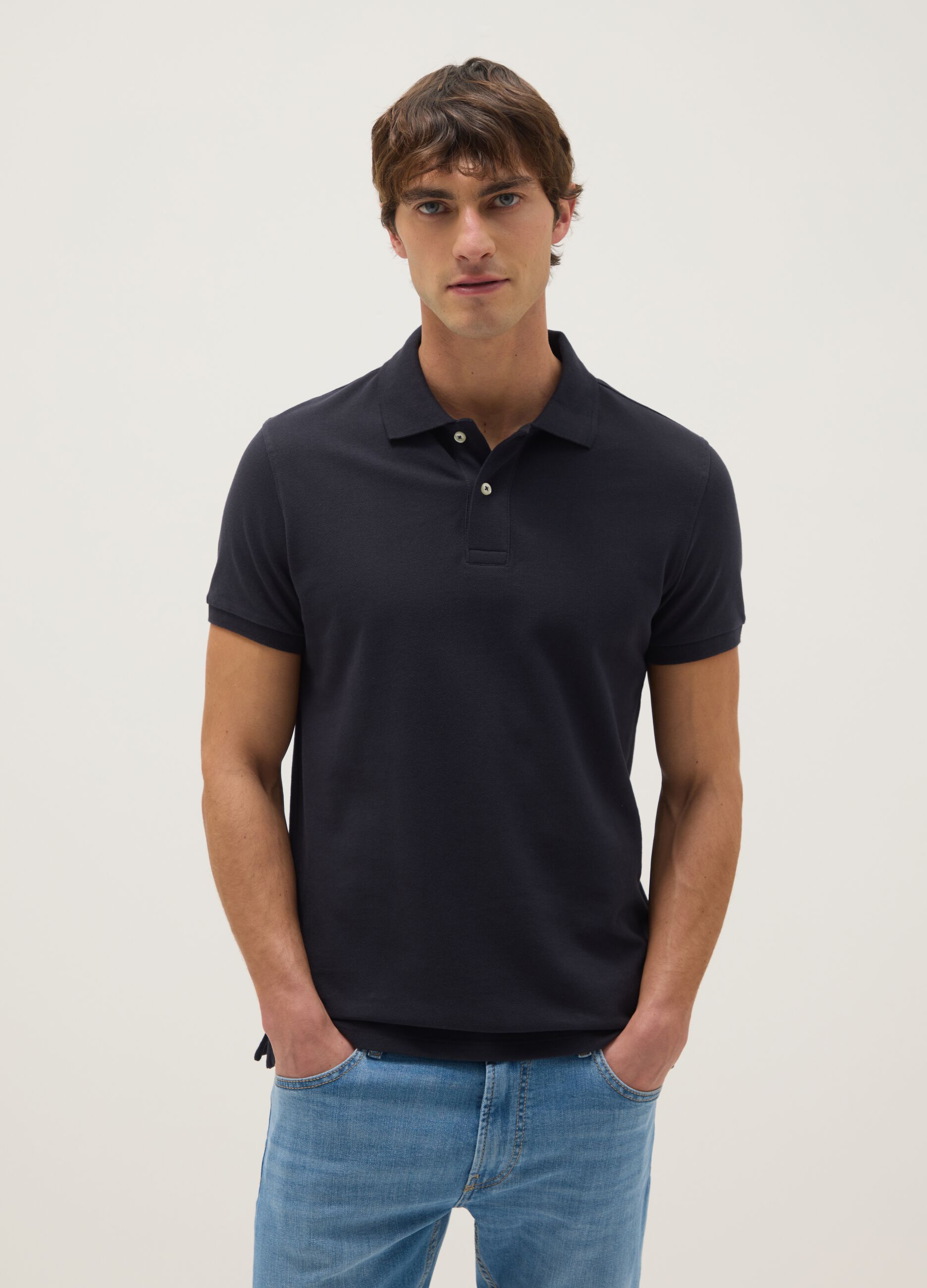 Blue regular fit pure cotton polo