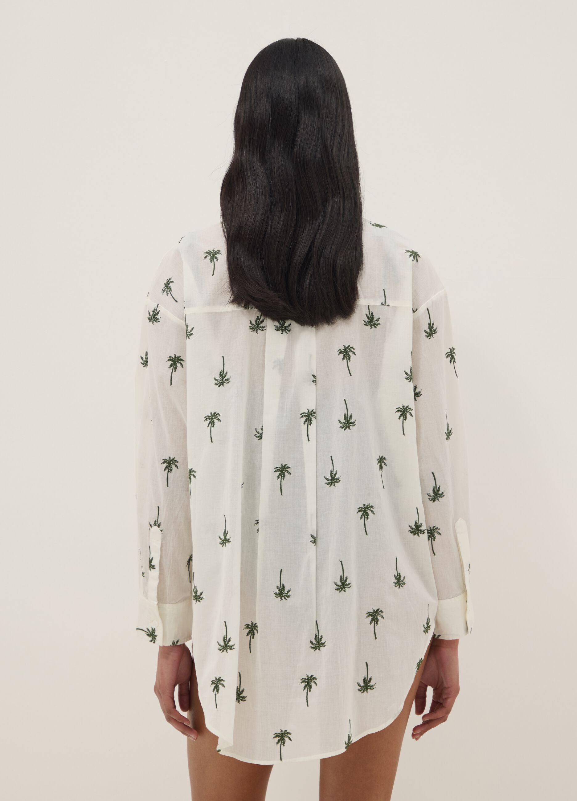 White pure organic cotton kaftan with palm print