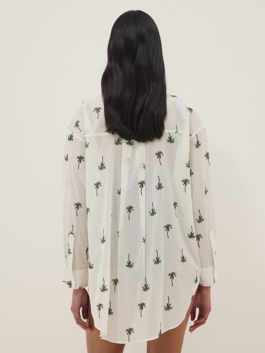 White pure organic cotton kaftan with palm print_3