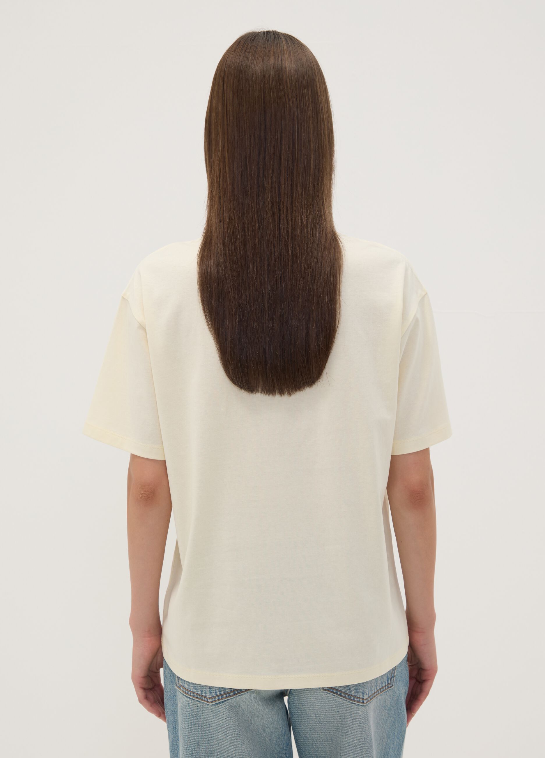 White pure cotton T-shirt with front print, regular fit