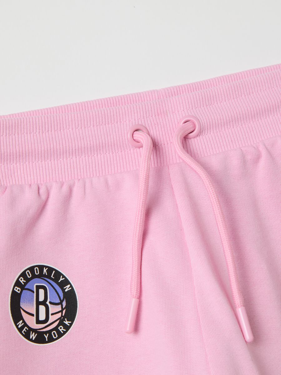 Pink NBA Brooklyn NETS shorts in cotton with drawstring_2
