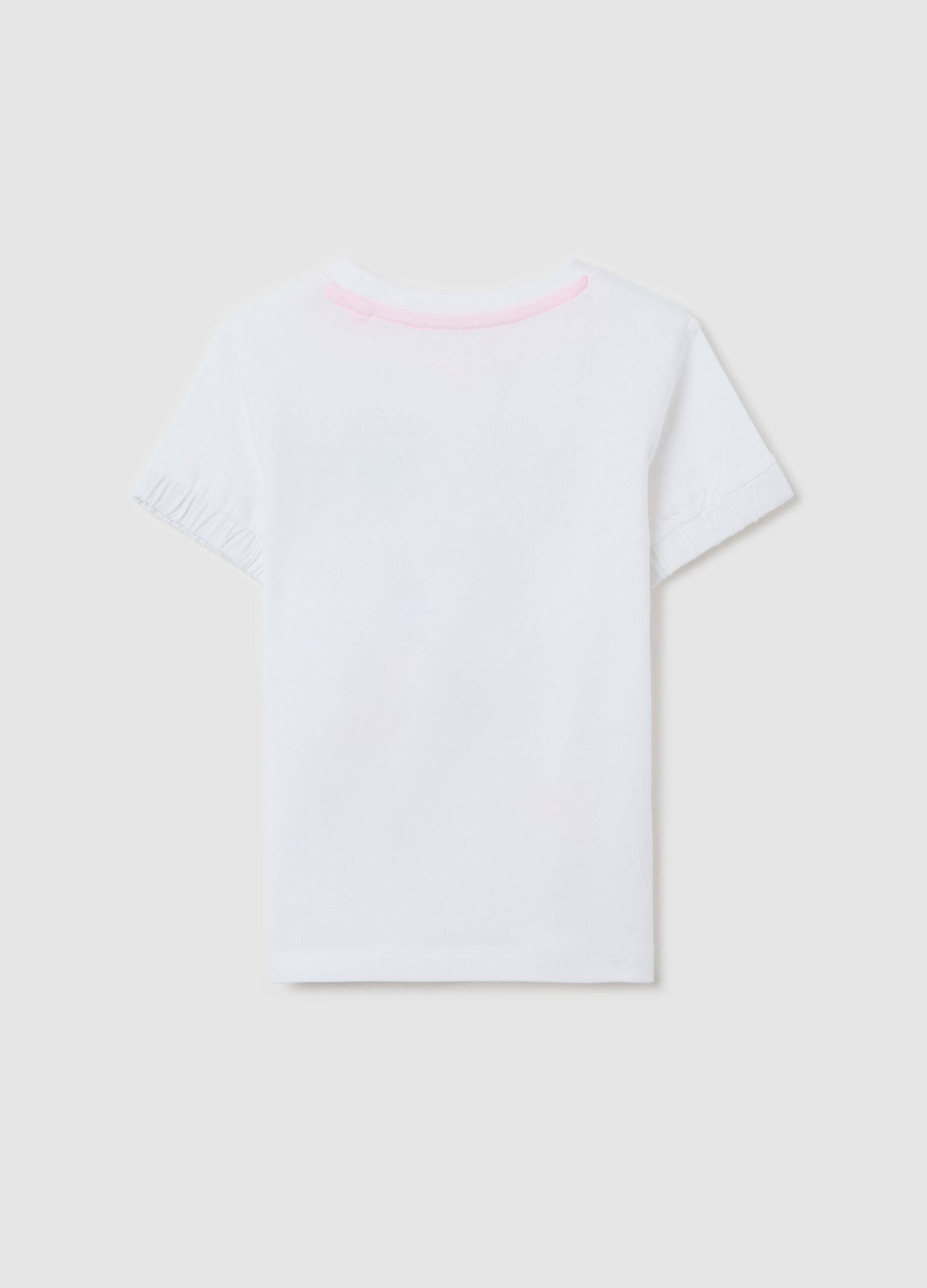 White stretch cotton T-shirt with unicorn print