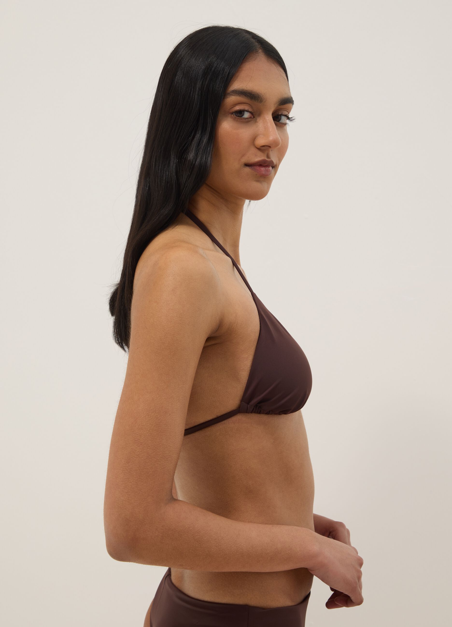 Brown triangle bikini top in stretch fabric