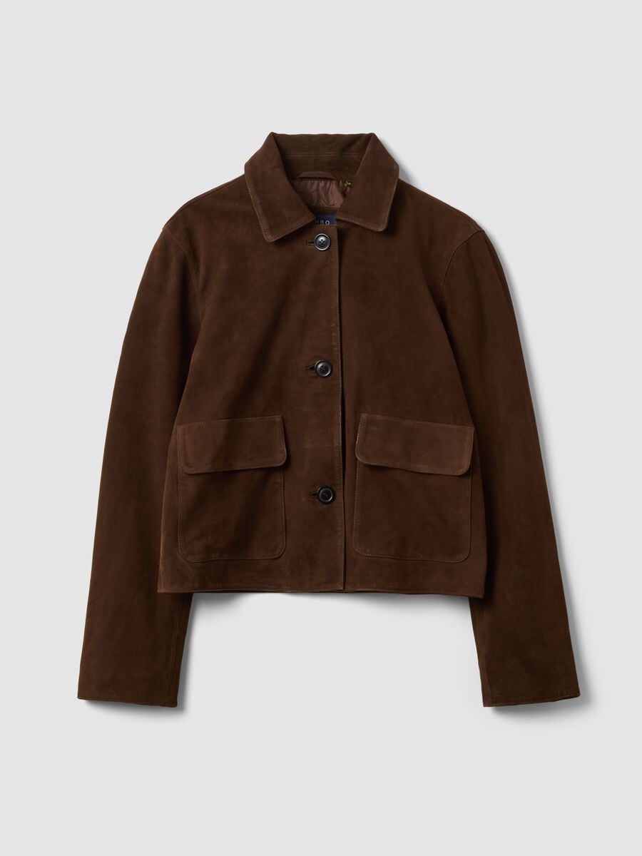 Blazer marrone in vera pelle regular fit con rever classico_4