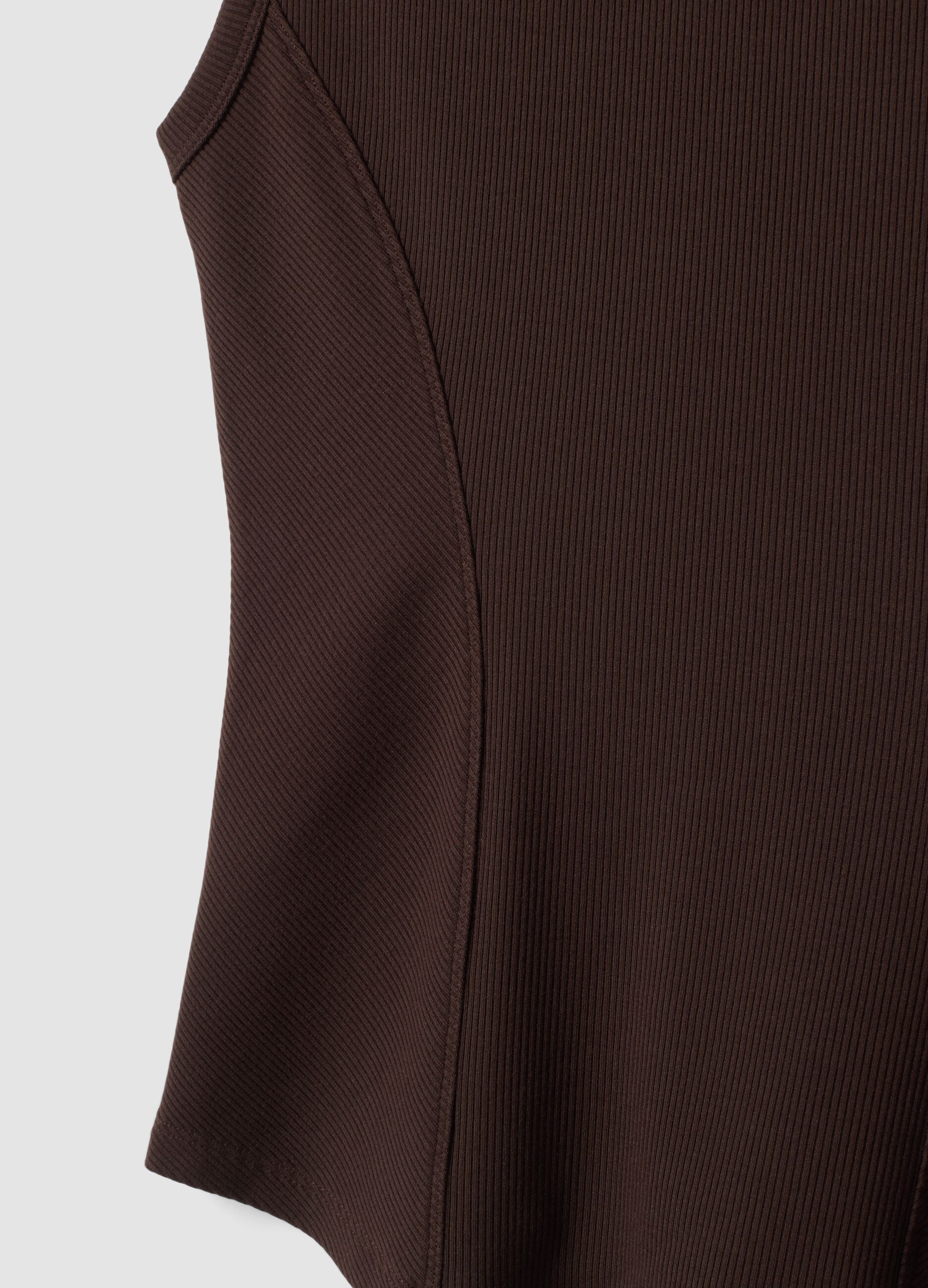 T-shirt fitted marrone in modal elasticizzato a costine ALTAVIA STUDIO