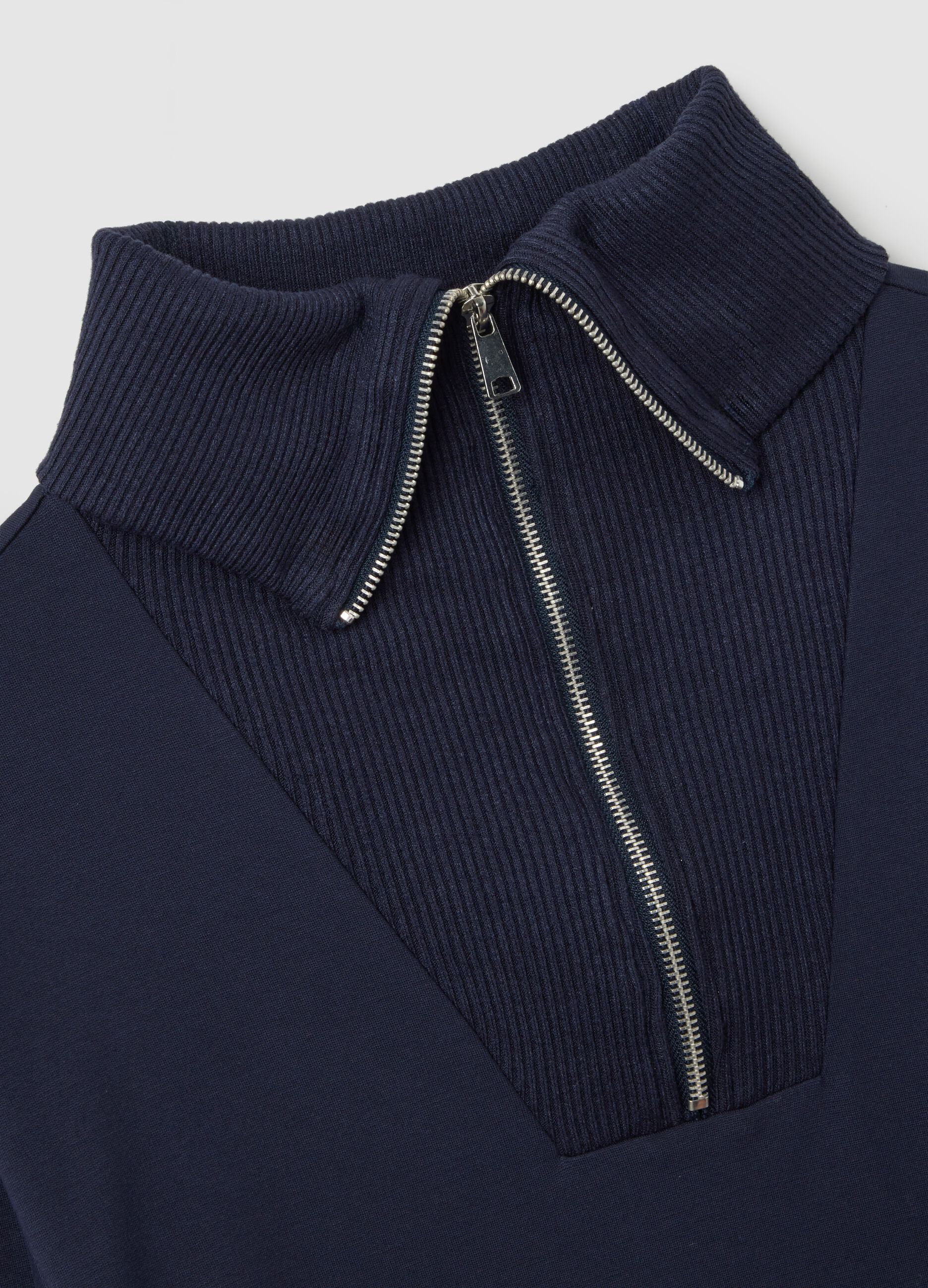 Blue maternity sweatshirt with half zip