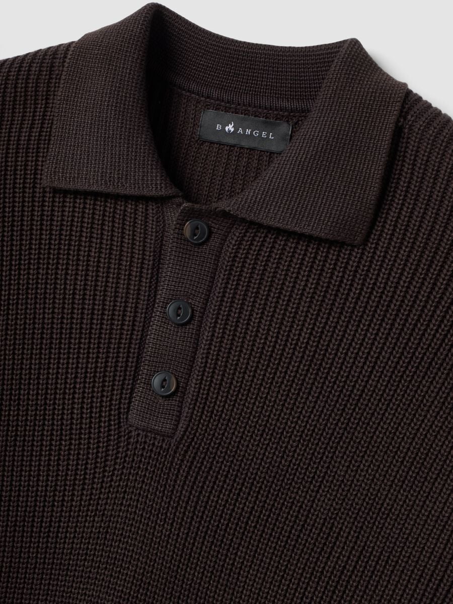 Maglia marrone in puro cotone con colletto polo over fit_5