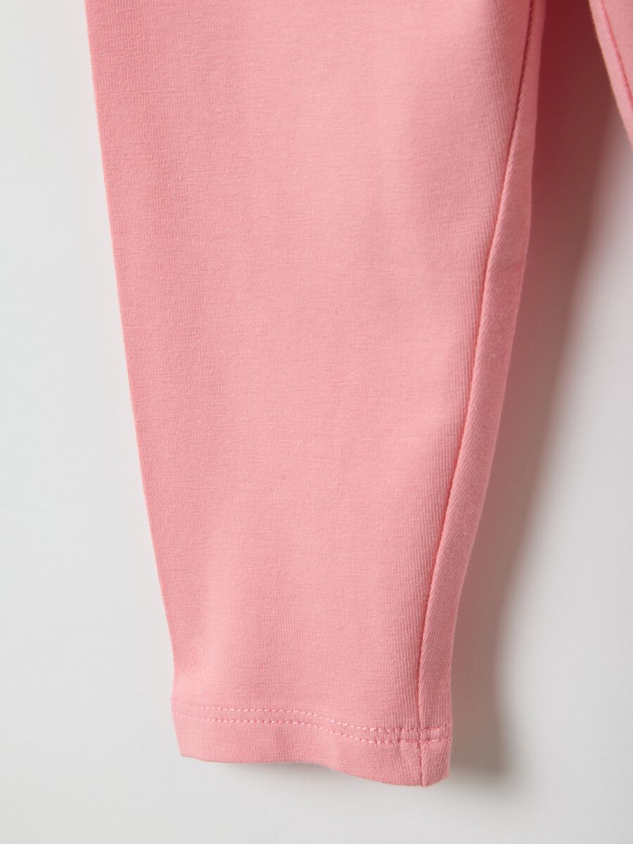 Pink stretchy cotton leggings for girls, slim fit_3