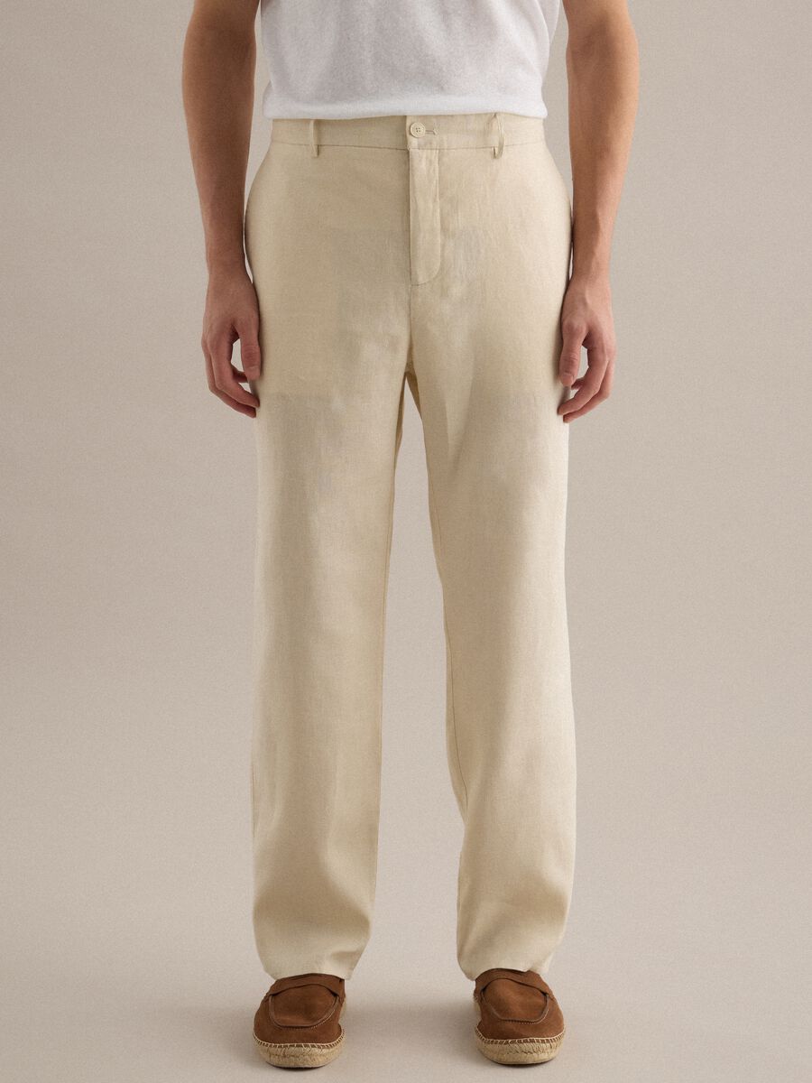 Pantaloni in puro lino bianchi regular fit_2
