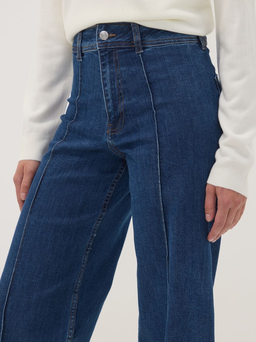 Jeans blu wide leg in cotone elasticizzato_3