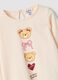 Maglietta beige in puro cotone organico con stampa orsetti per bimba_3