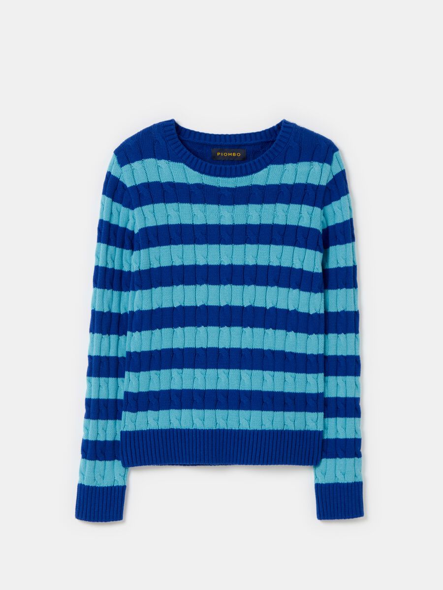 Striped pullover with cable-knit design_3