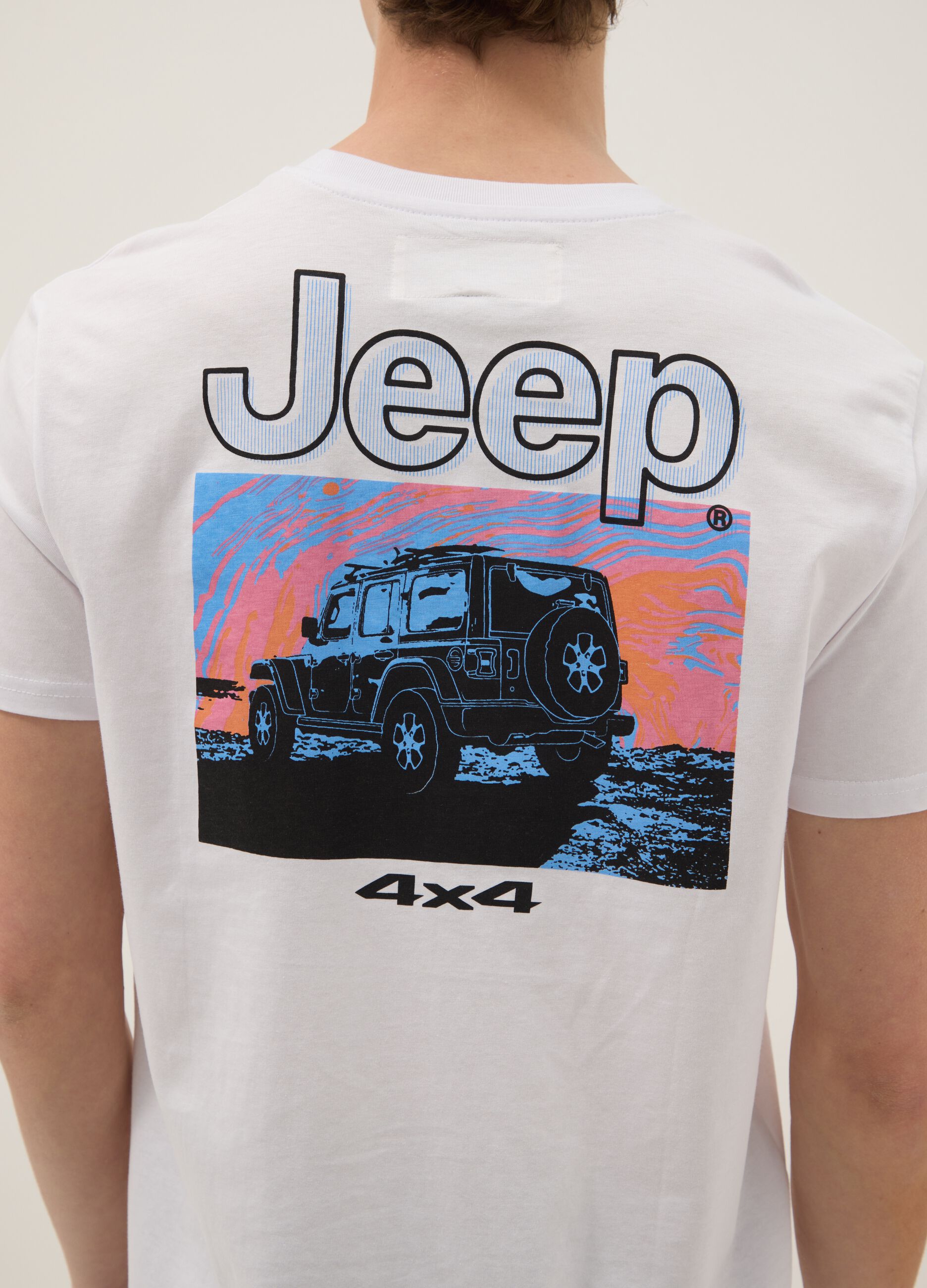 White pure cotton T-shirt with Jeep logo, regular fit