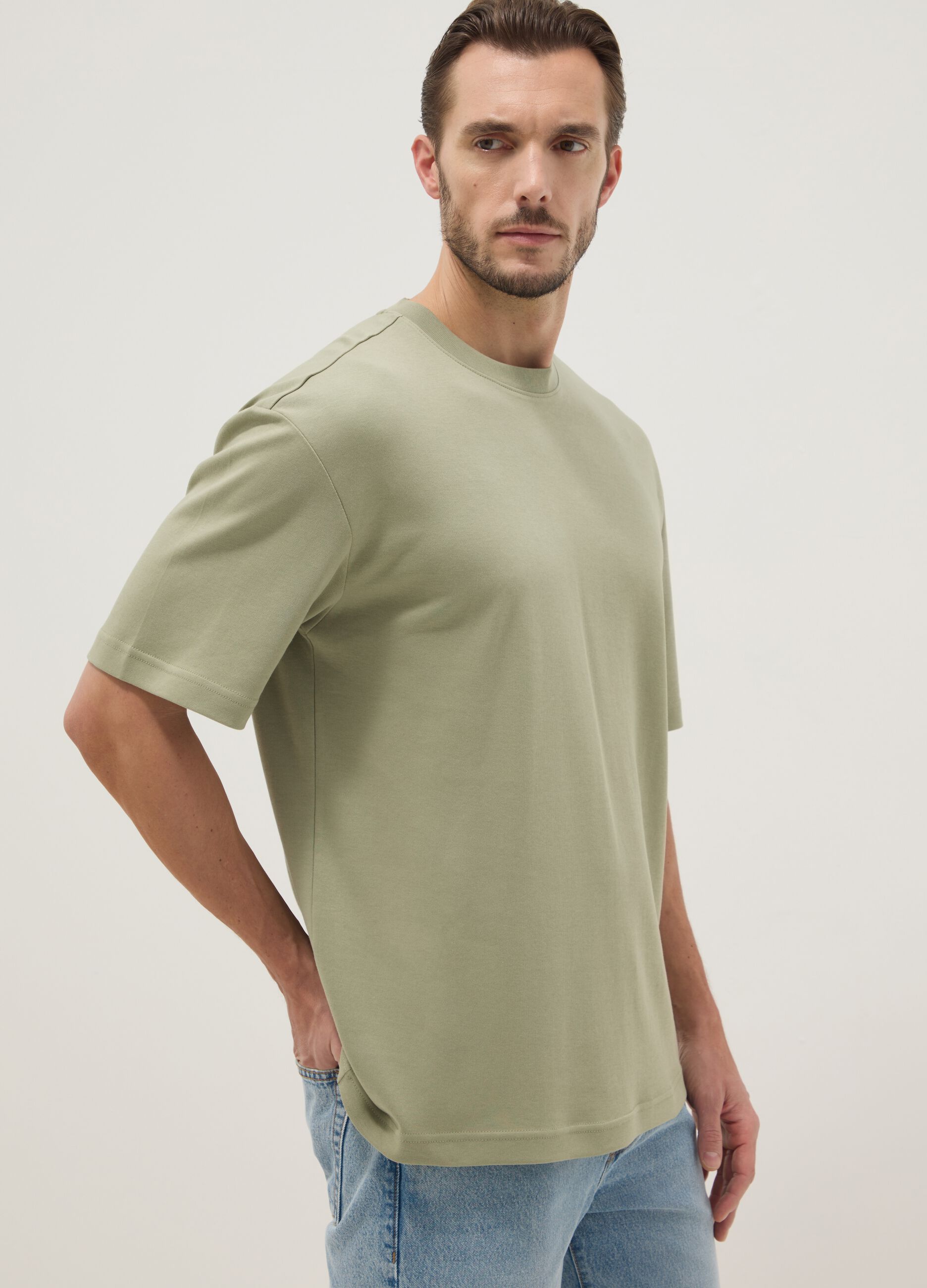 T-shirt a maniche corte in puro cotone verde relaxed fit