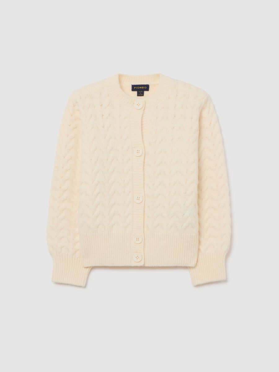 Girls' beige regular fit cardigan with knitted pattern_0