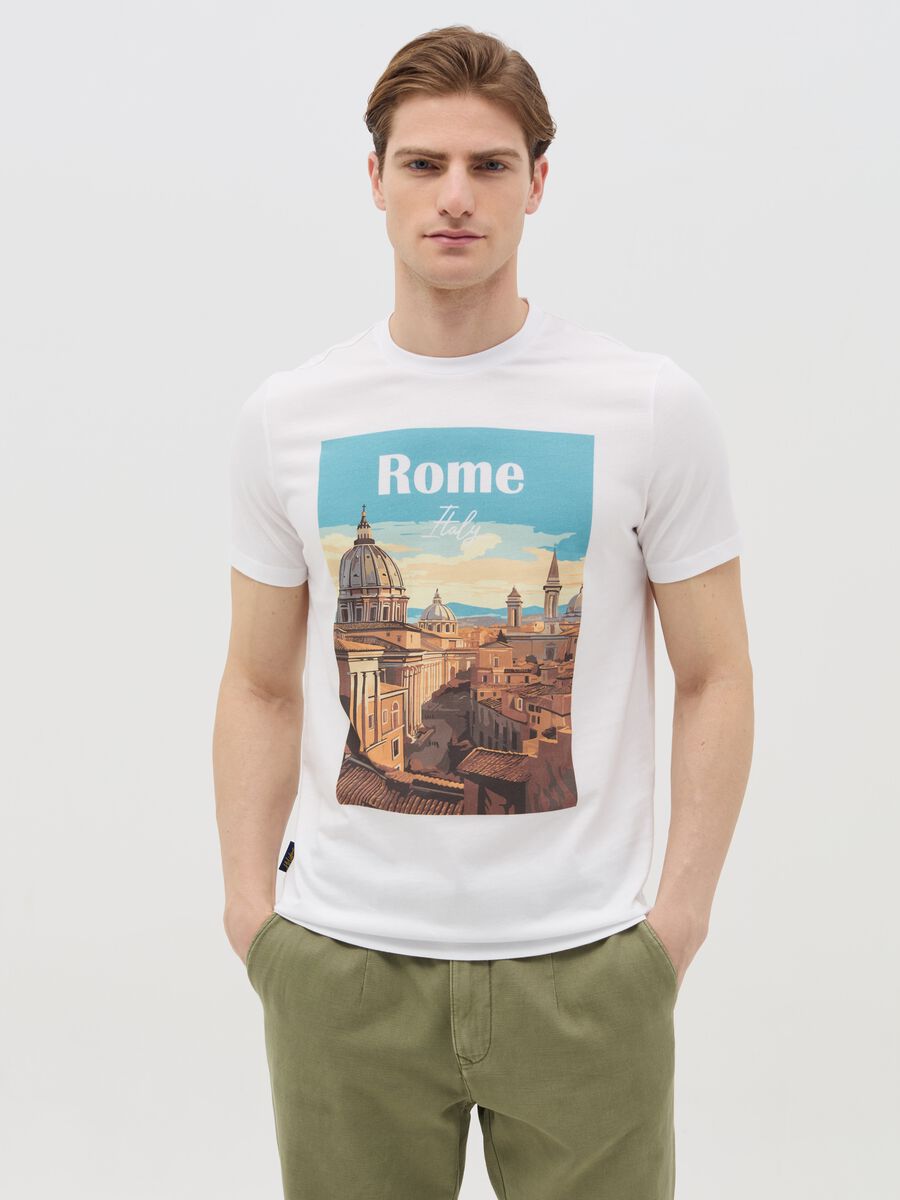 Cotton T-shirt with "Rome Italy" print_0
