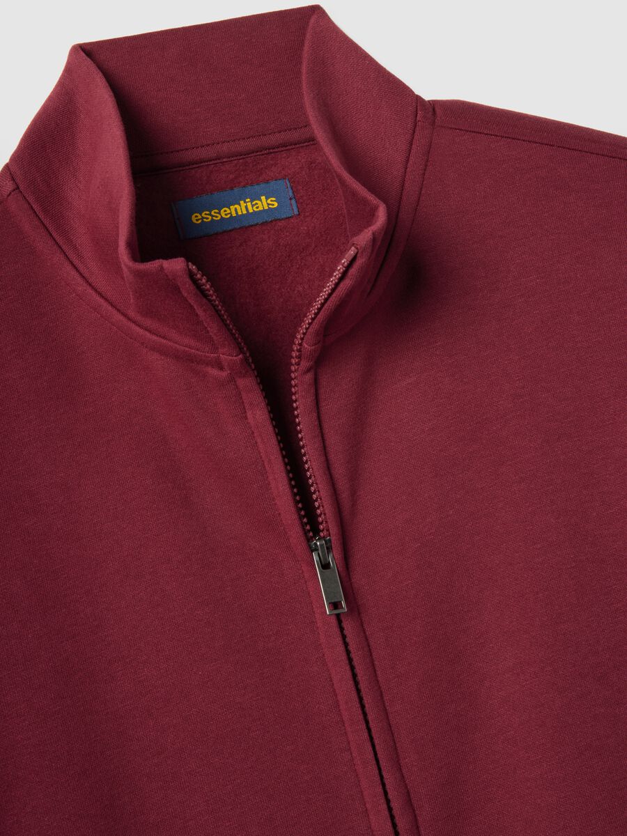 Red cotton blend regular fit hoodie with full zip_5