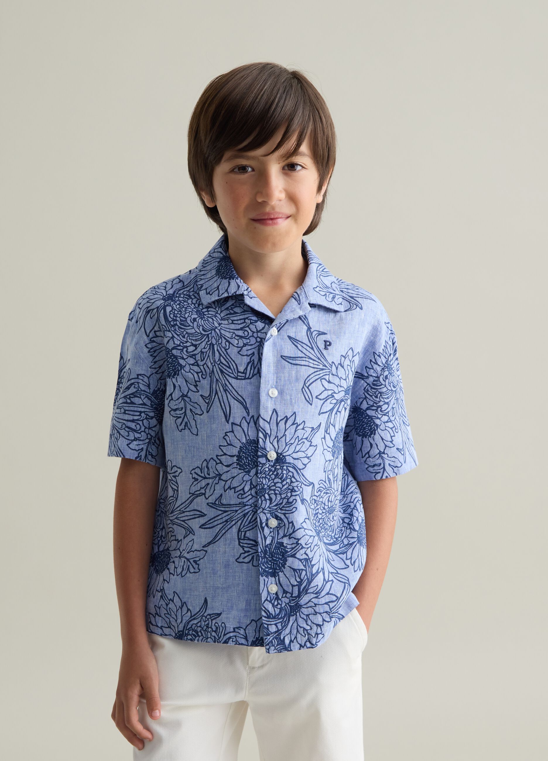 Blue Linen Children's Shirt - Regular Fit