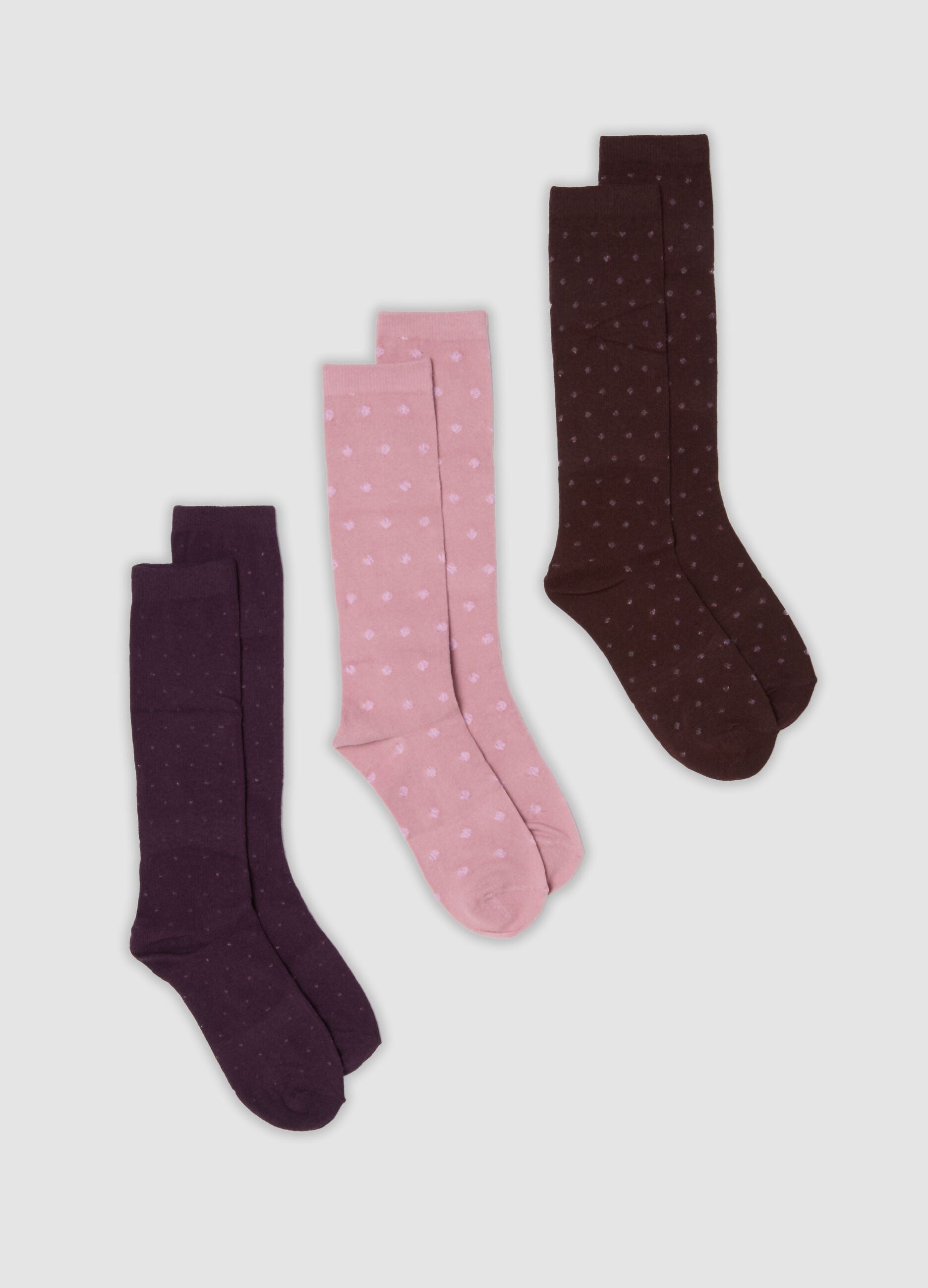 Three-pack of dark purple, light pink and dark brown organic stretch cotton socks