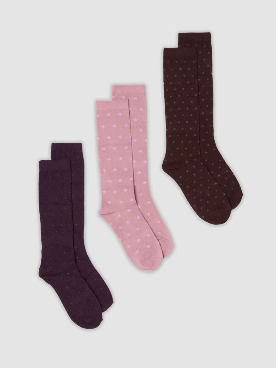 Tripack di calze viola scuro, rosa chiaro e marrone scuro in cotone organico elasticizzato_0