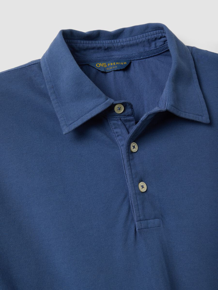 Polo blu in puro cotone a maniche corte slim fit_1