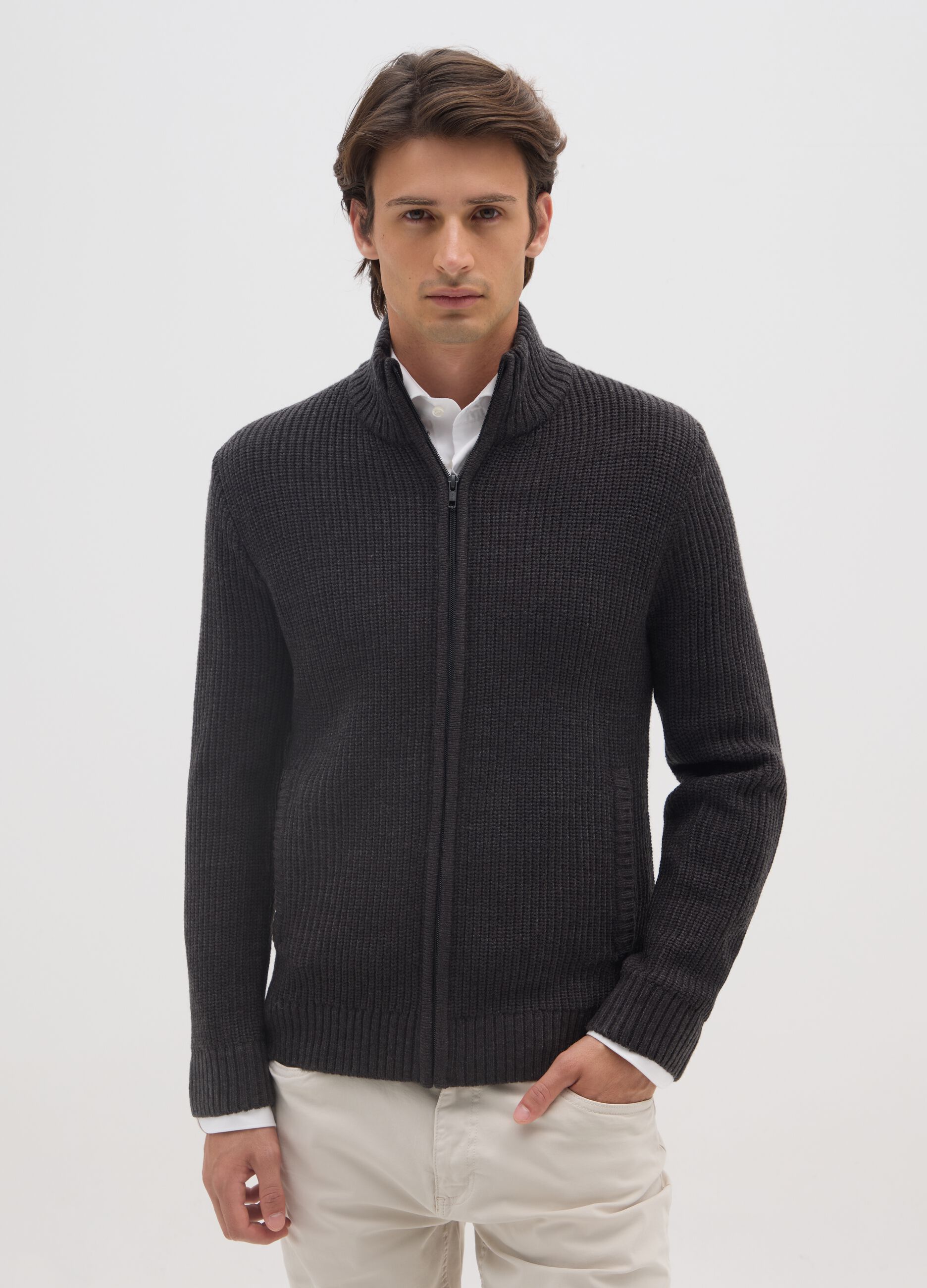 Black Cardigan with Zip Closure