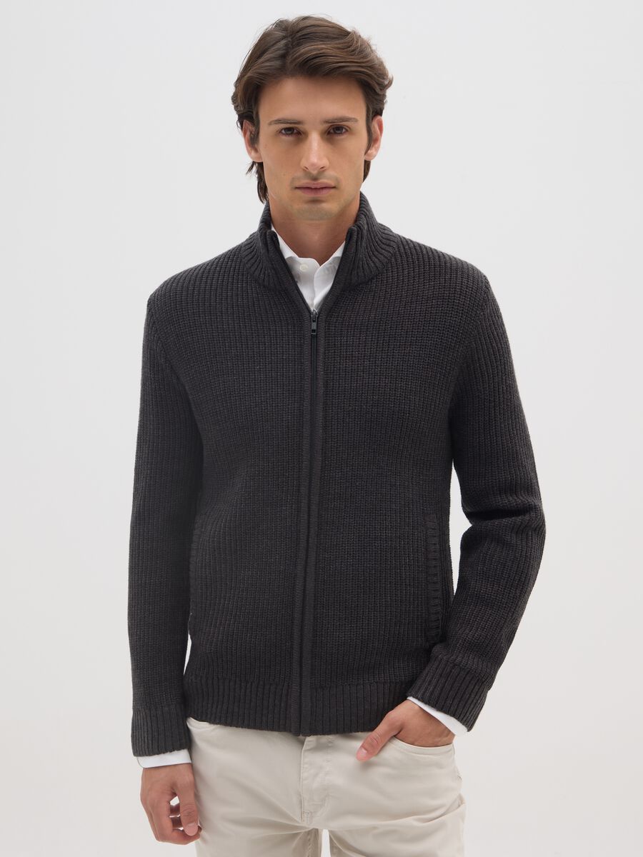 Black Cardigan with Zip Closure_0