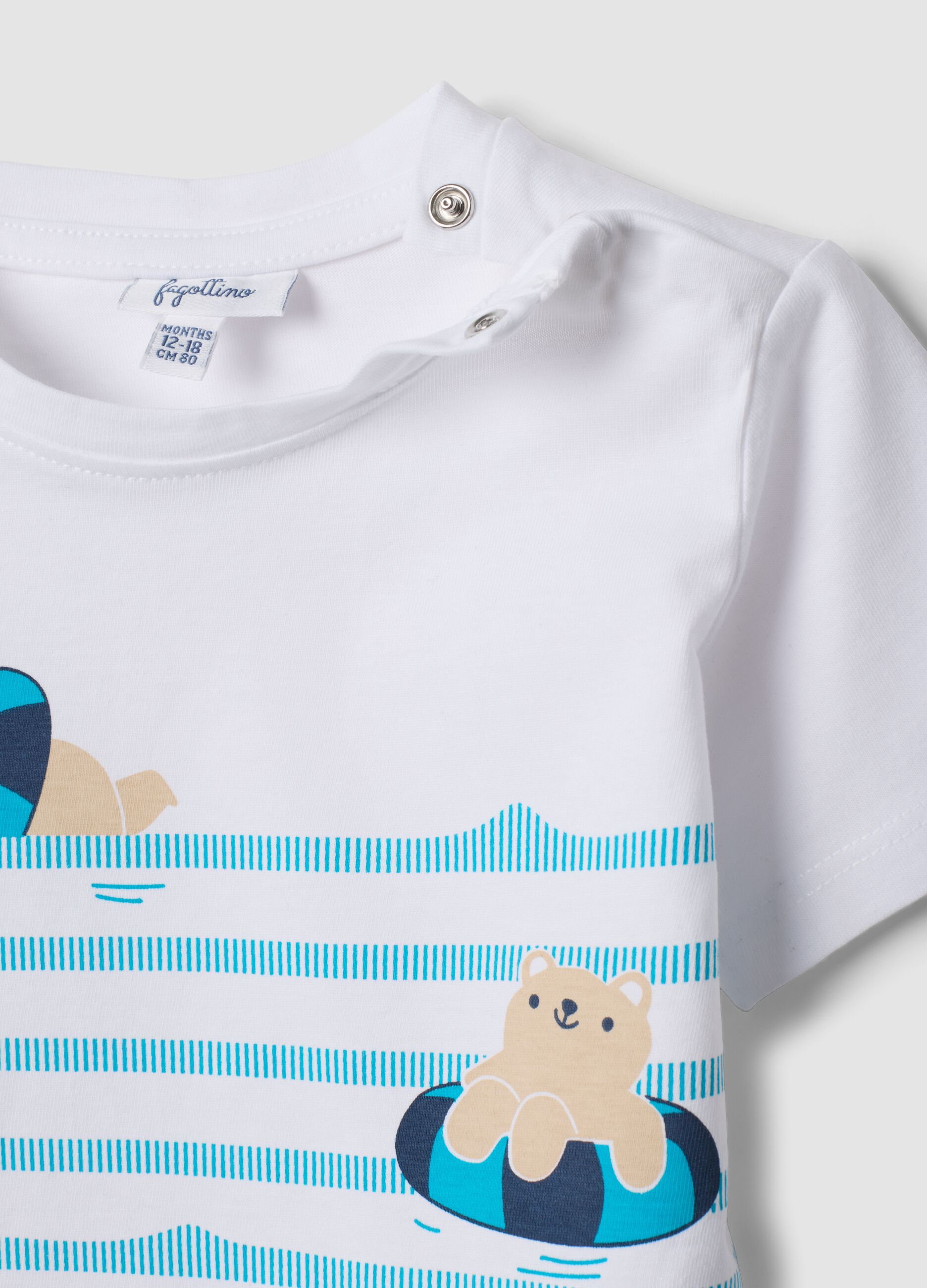 Blue and white pure cotton T-shirt and shorts set for baby boy, regular fit