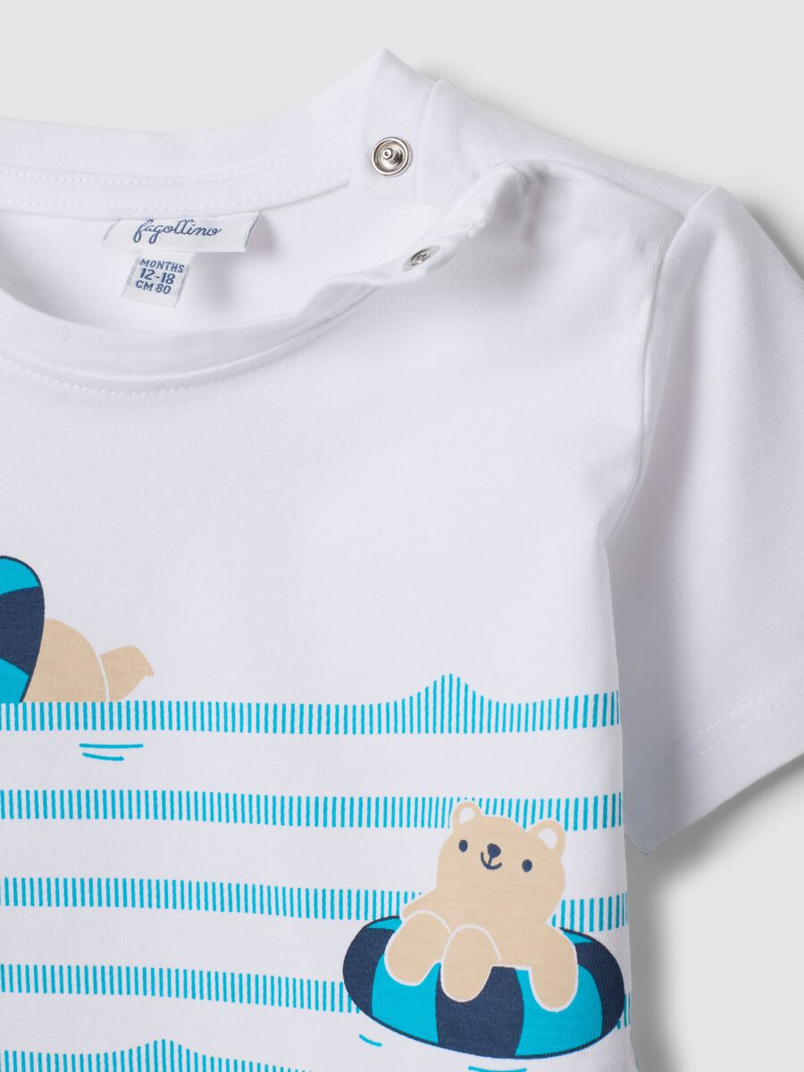 Blue and white pure cotton T-shirt and shorts set for baby boy, regular fit_2