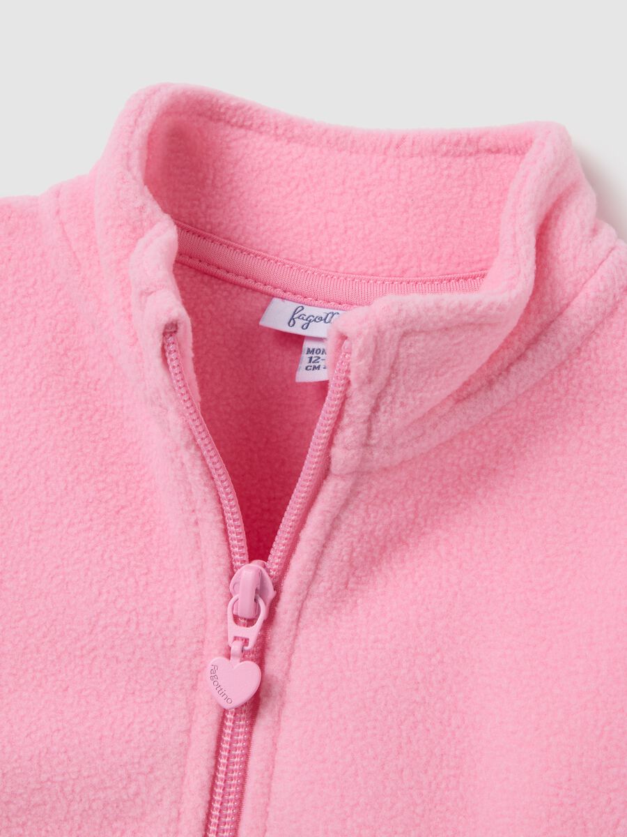 Girls' pink high-neck regular fit sweatshirt with full zip_2