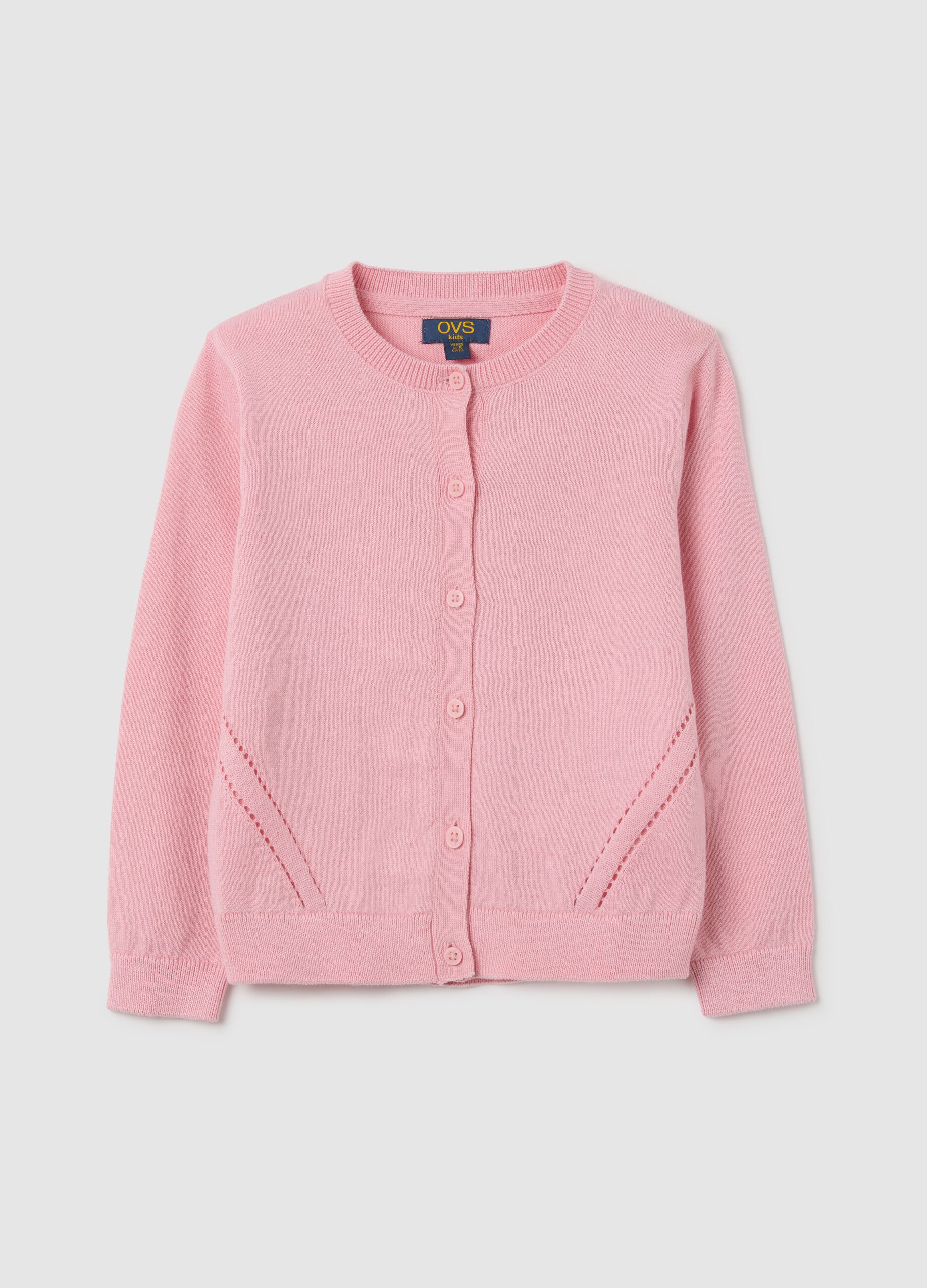 Girls' pink regular fit cotton blend cardigan