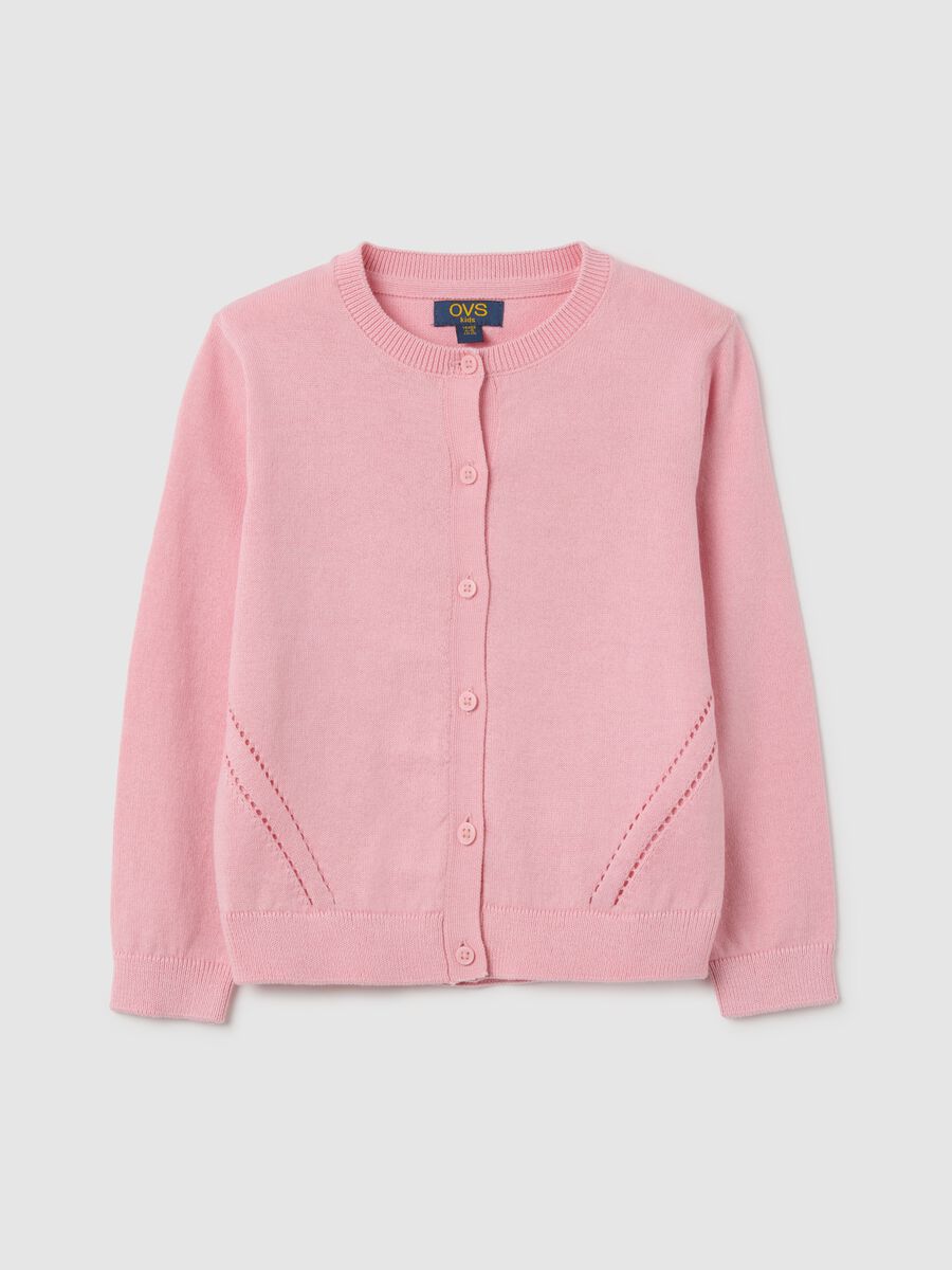 Girls' pink regular fit cotton blend cardigan_0