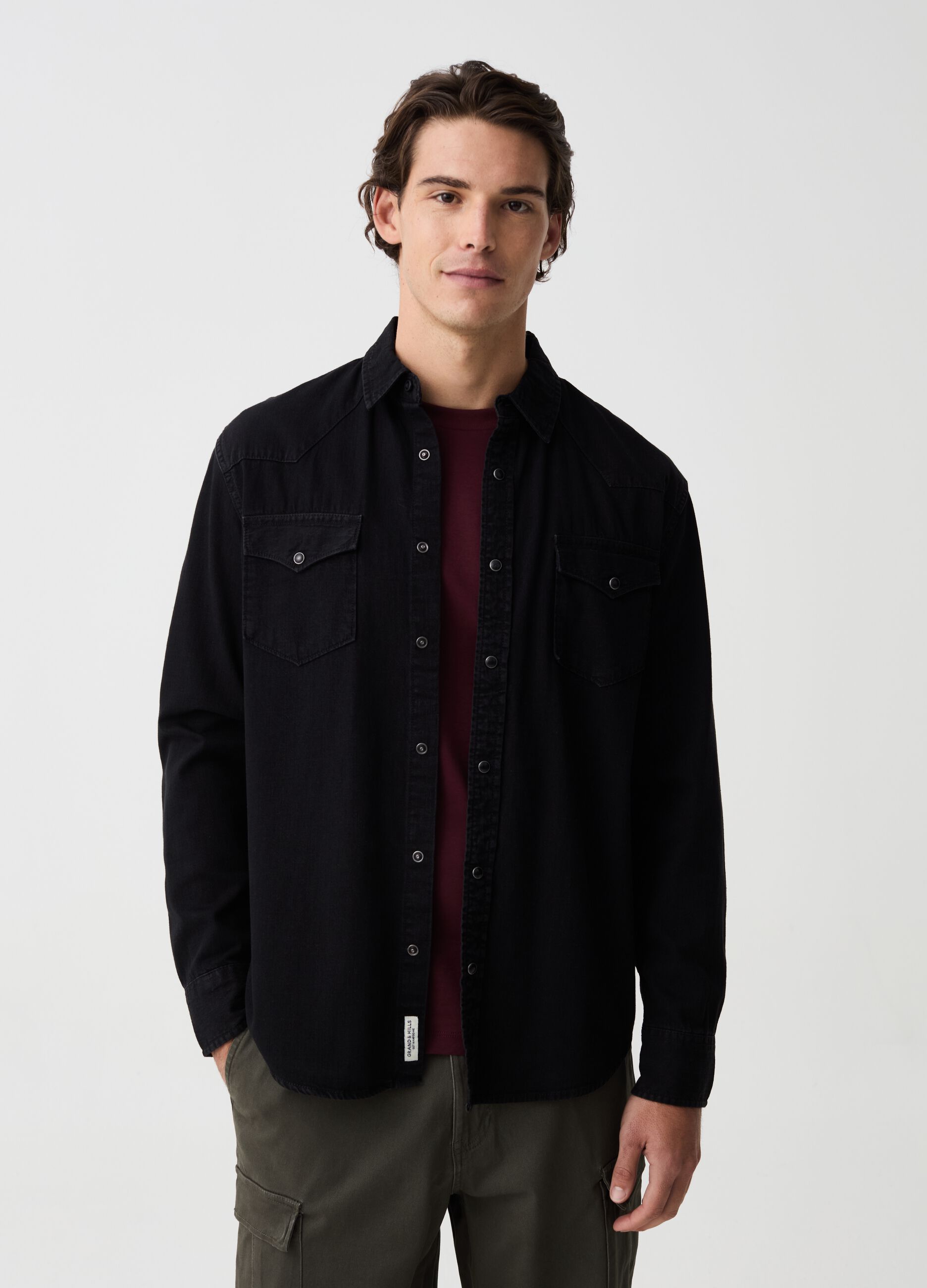 Western shirt in rinsed denim