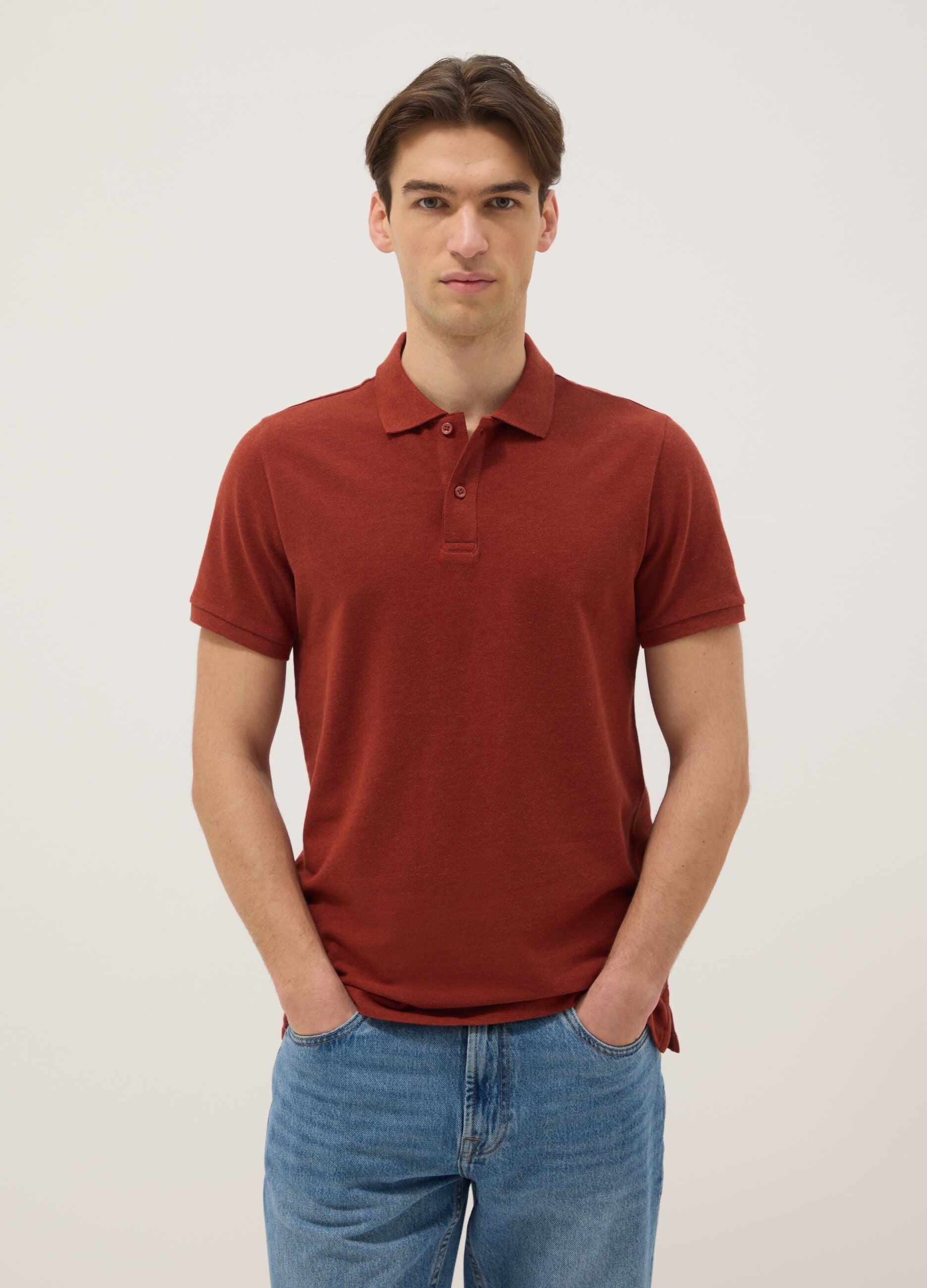 Red pure cotton short-sleeve regular fit polo shirt