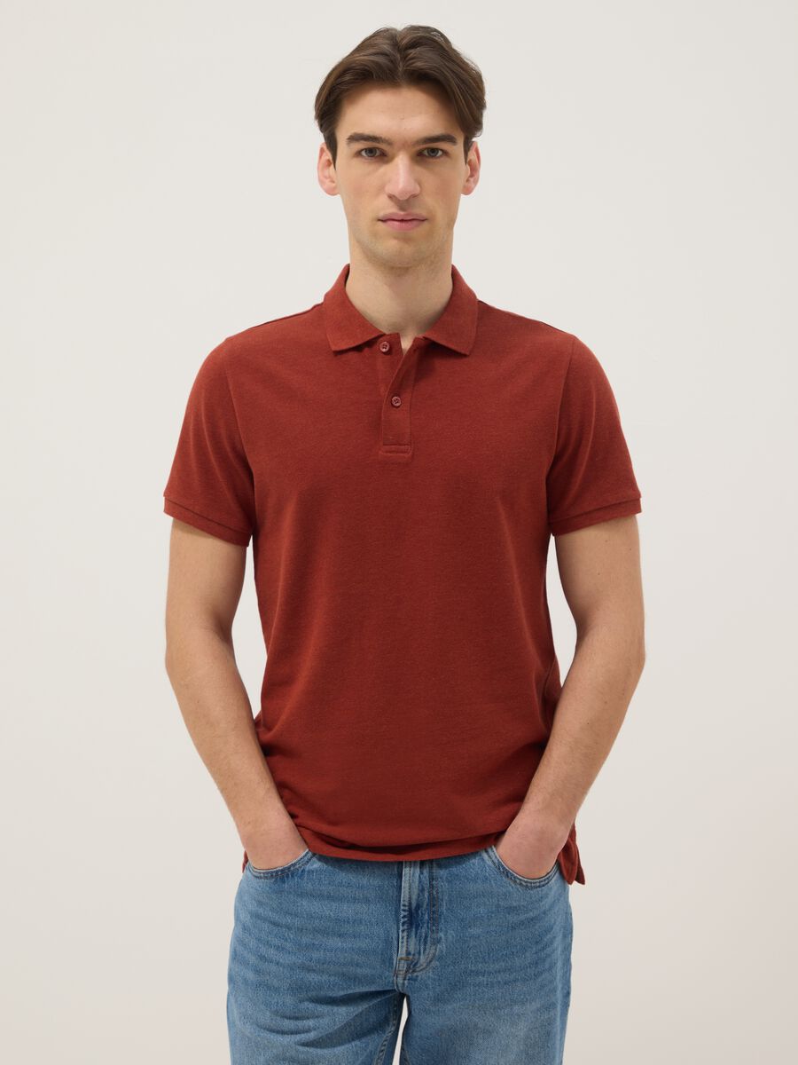 Red pure cotton short-sleeve regular fit polo shirt_1