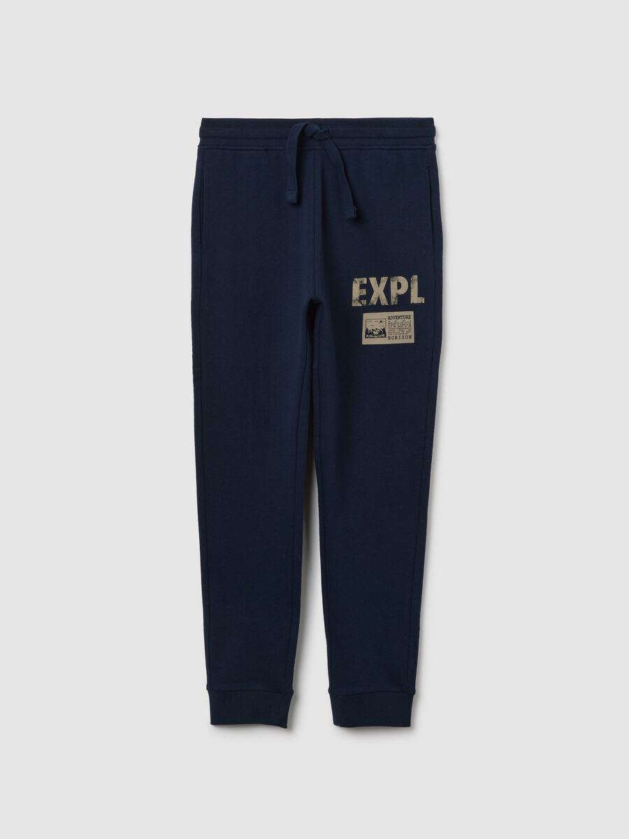 Pantaloni da ragazzo in puro cotone blu regular fit_0