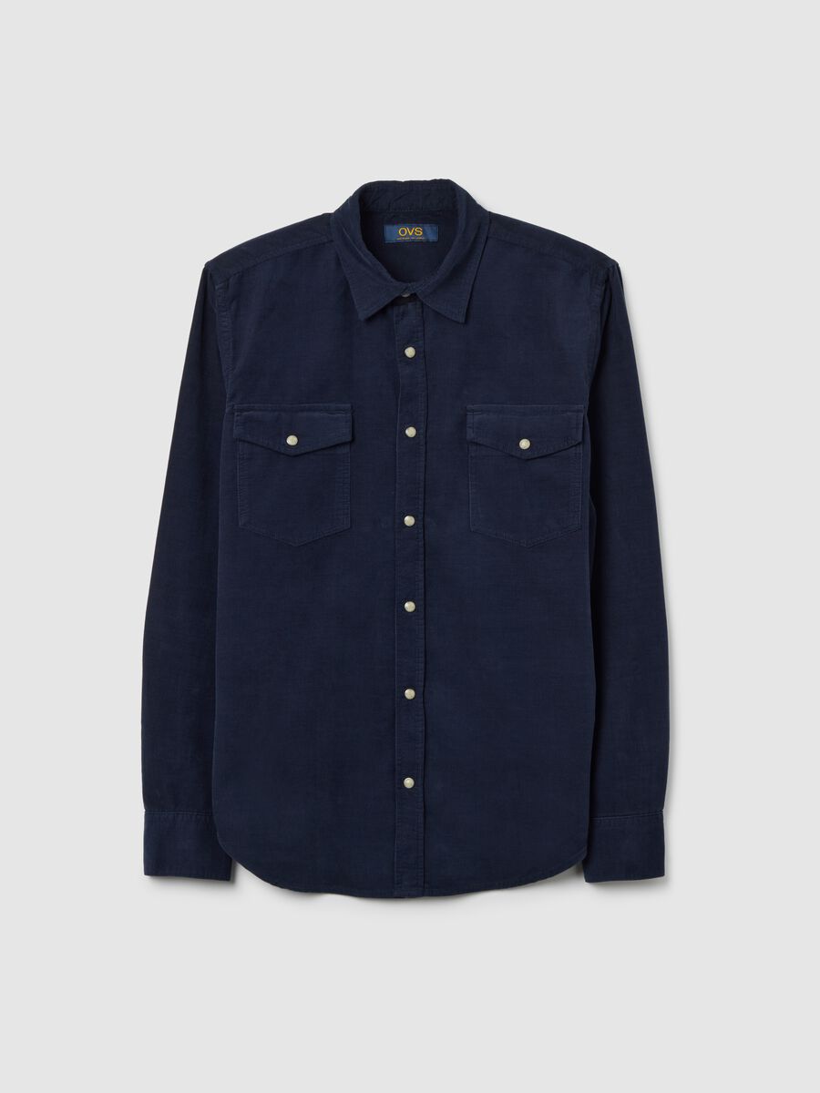 Regular fit blue pure cotton shirt in corduroy_4
