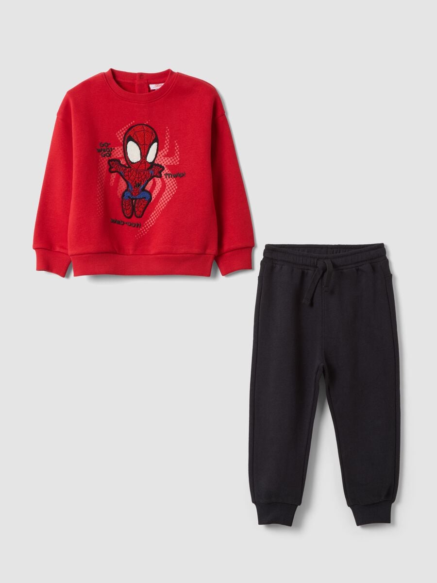 Completo rosso e nero in misto cotone organico con stampa MARVEL Spider-Man_0