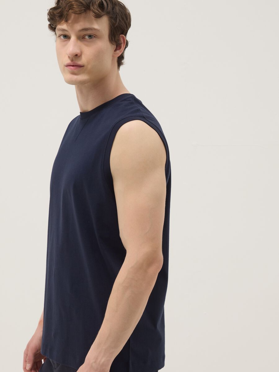 Canotta girocollo blu in puro cotone relaxed fit_2