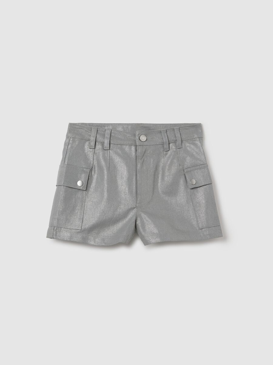 Shorts da ragazza in puro cotone grigio regular fit_0