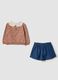 Completo rosa e denim in puro cotone con stampa floreale_1