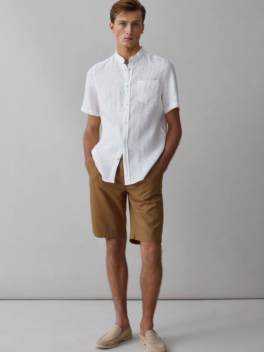 Chino Bermuda shorts in linen and cotton with drawstring_0